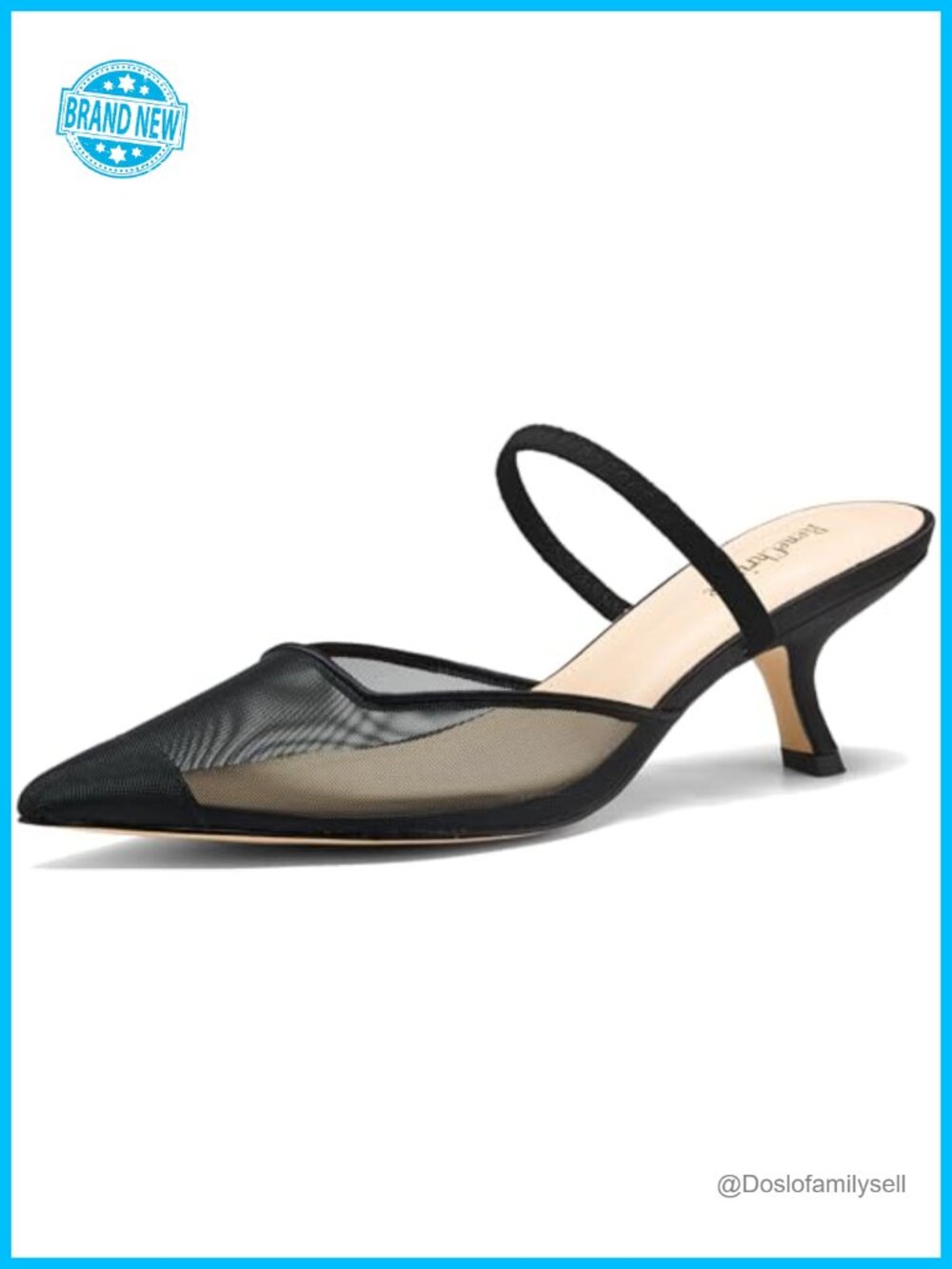 Kitten Heels Closed Pointed Toe Slingback Pumps Elastic Strap Low Heel Mules